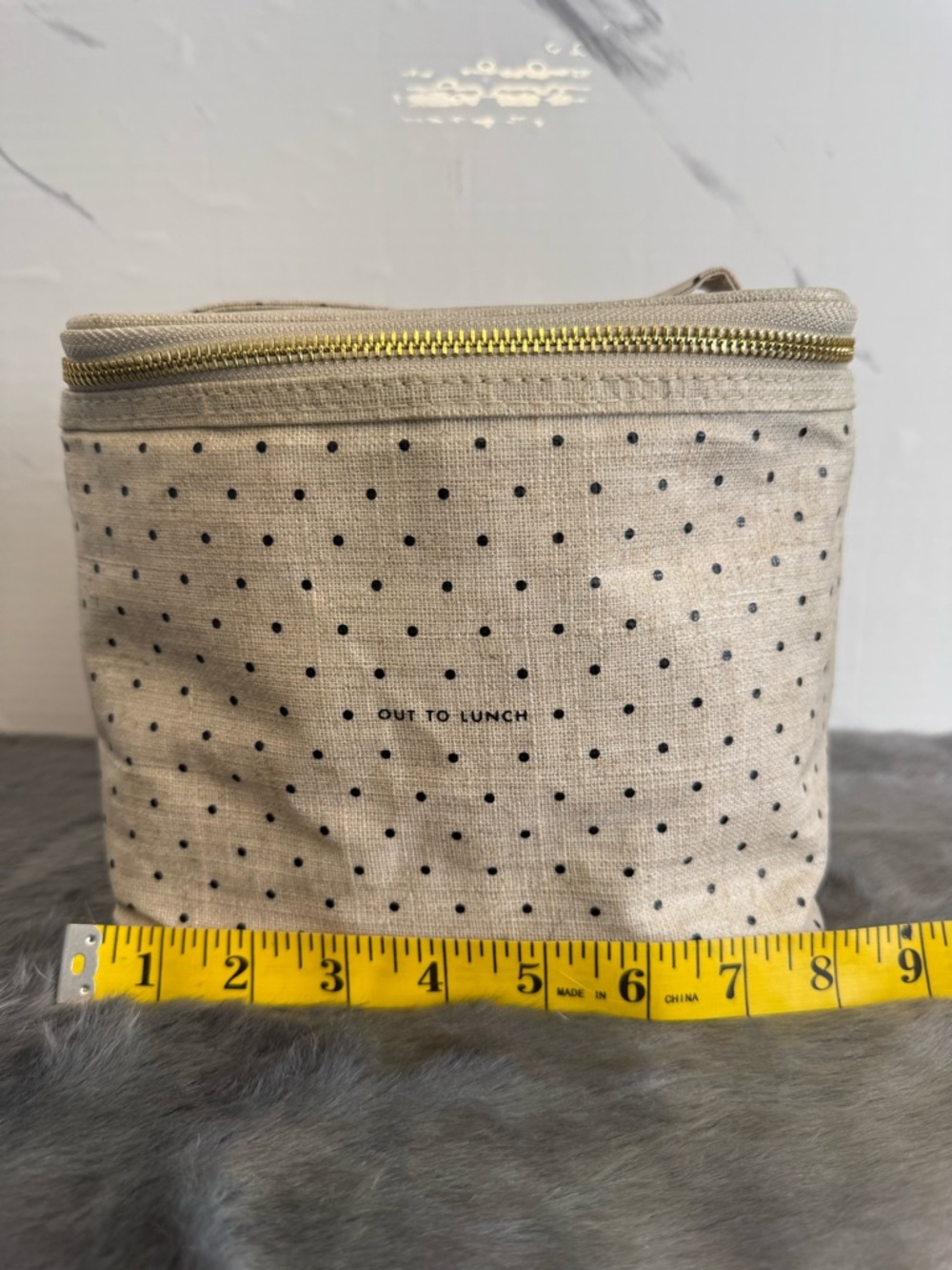 kate spade Beige Canvas Polka Dot Pouch with Black Label